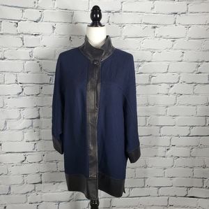 St. John Navy Knit and Black Leather Jacket